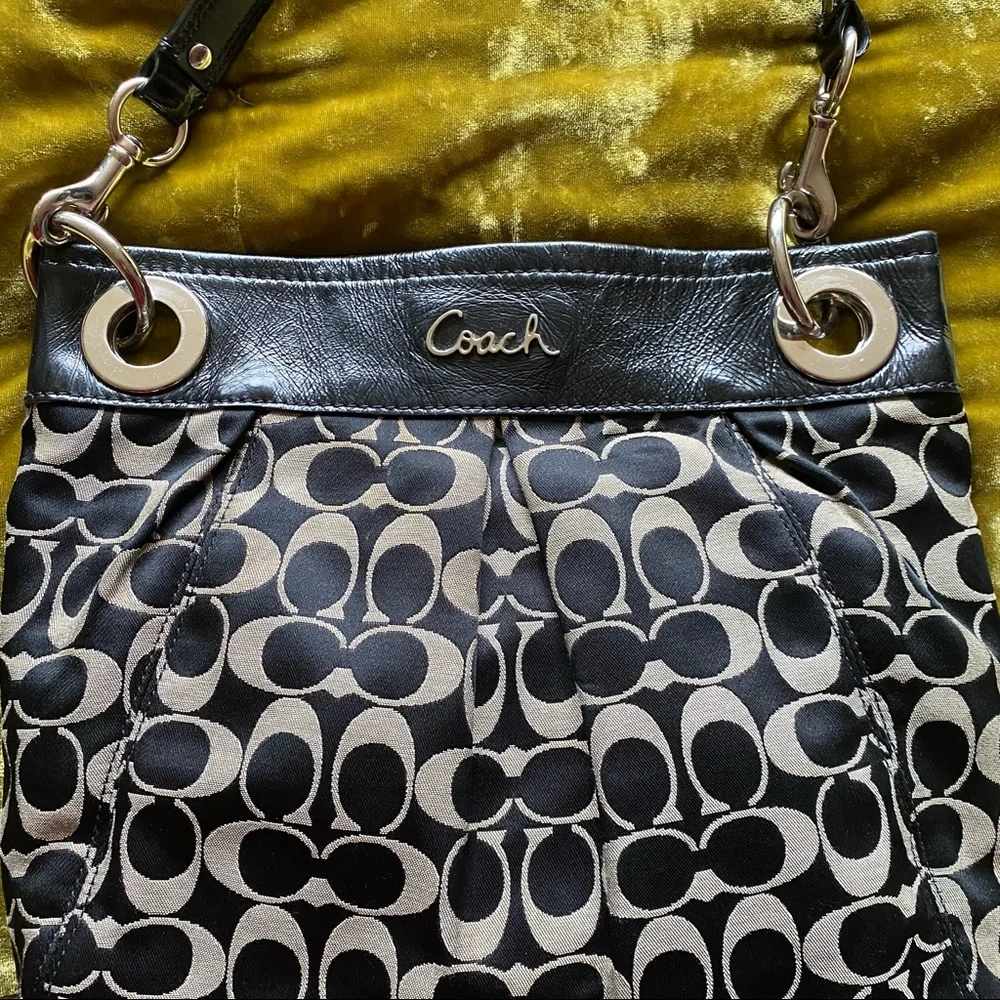 Coach Canvas Logo Crossbody Bag w Leather Details